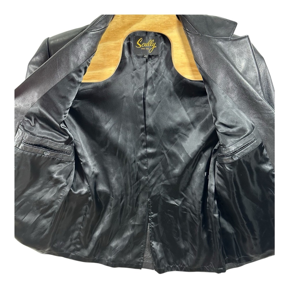 Scully Leather Blazer Jacket Mens 42L Black Western‎ Vtg 2-Button Coat Soft - Picture 4 of 11